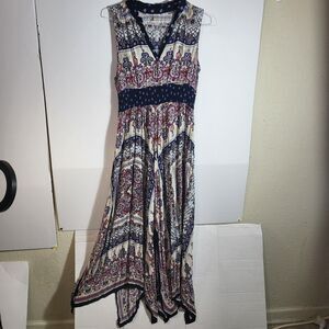Bila Colorful BOHO Hippie Maxi Sundress Size L, Rayon Elastic V Neck